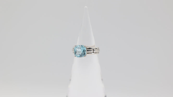 JAI By John Hardy 925 Sterling Silver Checkerboard Cushion Blue Topaz Ring Size 9