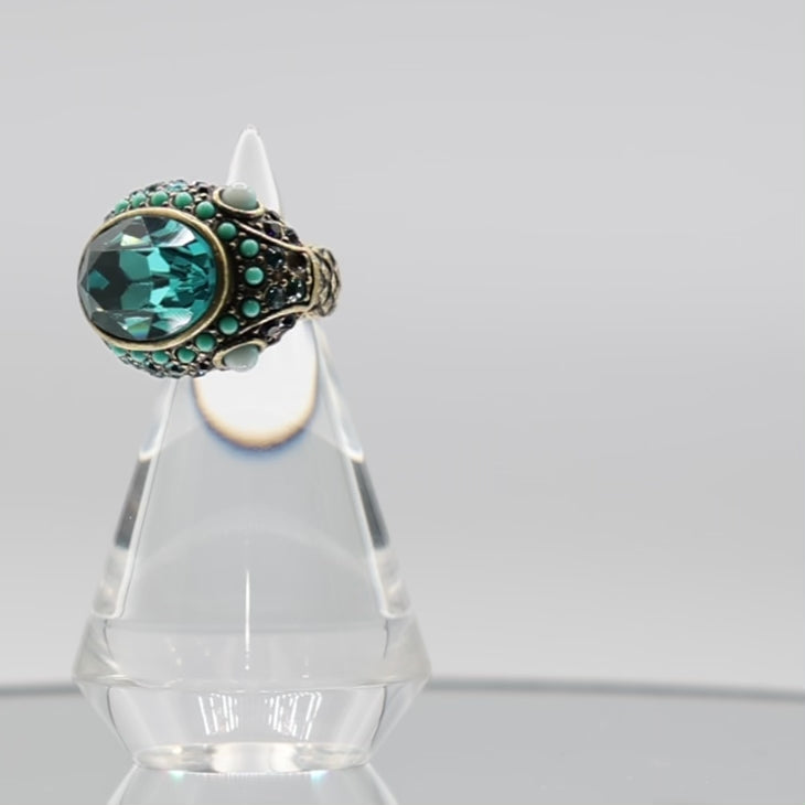 Brass Heidi Daus Mystical Serpent Snake Blue Crystal Ring - Size 6.25