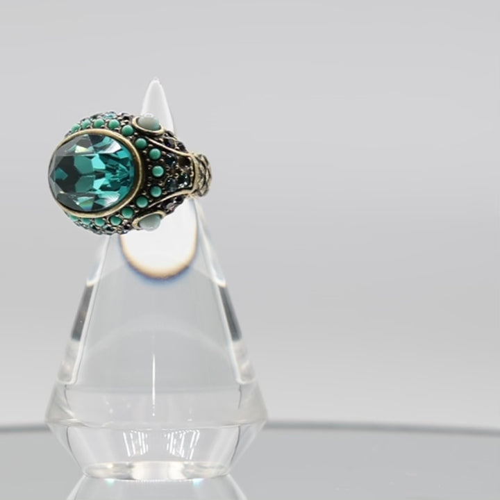 Brass Heidi Daus Mystical Serpent Snake Blue Crystal Ring - Size 6.25