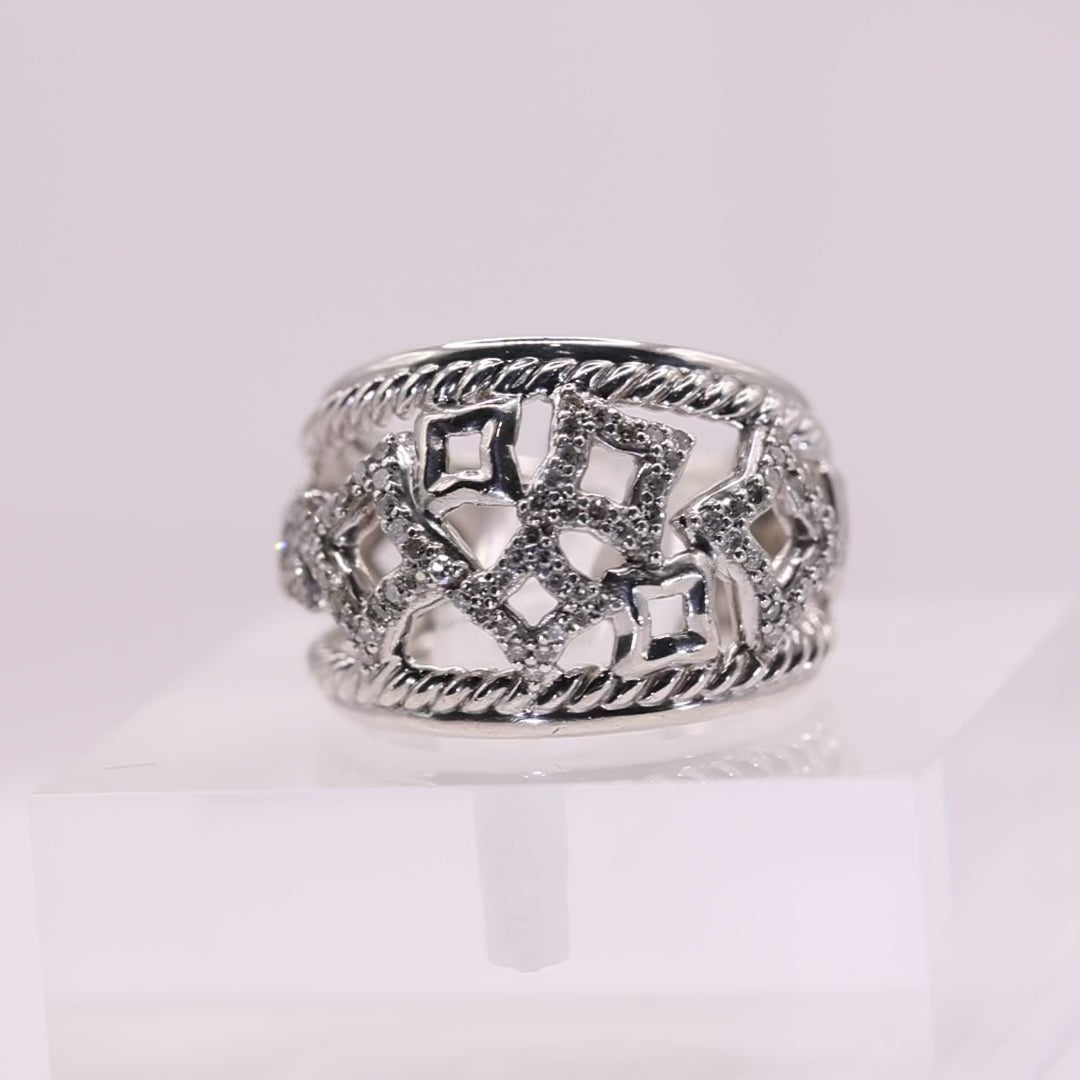 925 Sterling Silver David Yurman Ring with Pave Diamonds - Size 5.75