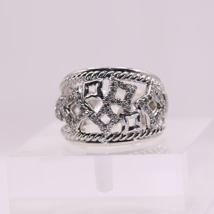 925 Sterling Silver David Yurman Ring with Pave Diamonds - Size 5.75