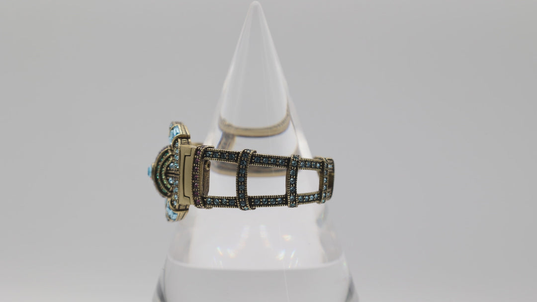 Heidi Daus Multicolor Crystal Open Hinged Bracelet Blue Purple Green