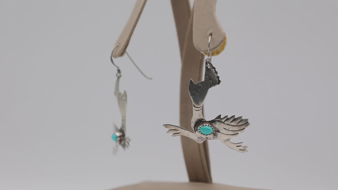 Sterling Silver Turquoise Roadrunner Earrings