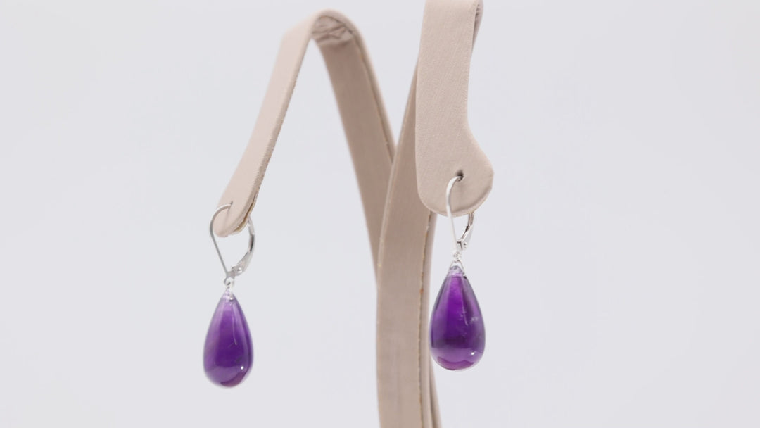 925 Sterling Silver Natural Amethyst Gemstone Teardrop Earrings