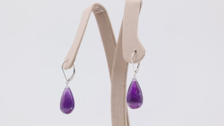 925 Sterling Silver Natural Amethyst Gemstone Teardrop Earrings