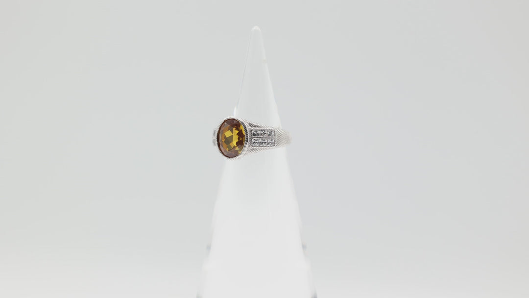 Judith Ripka 925 Sterling Silver Oval Yellow Sapphire Ring Size 5.75