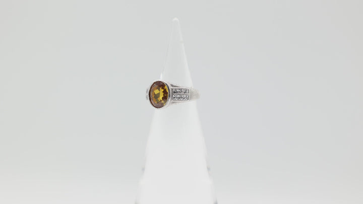 Judith Ripka 925 Sterling Silver Oval Yellow Sapphire Ring Size 5.75