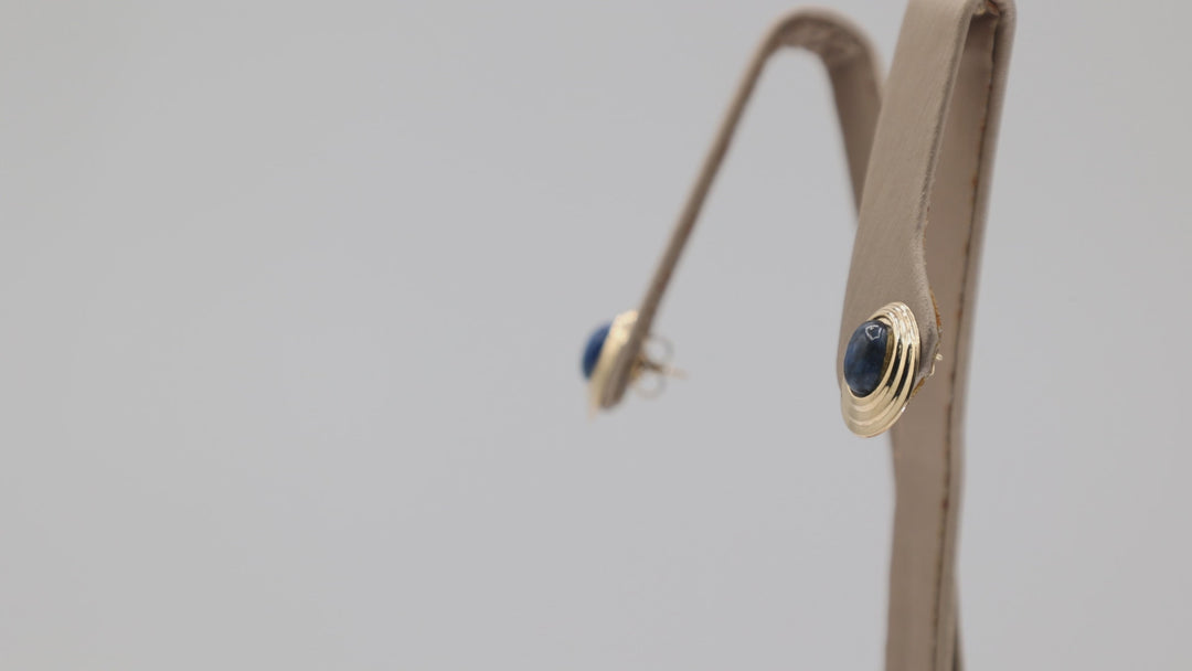 14K Yellow Gold Blue Lapis Stud Earrings 8x5mm With Secure Back