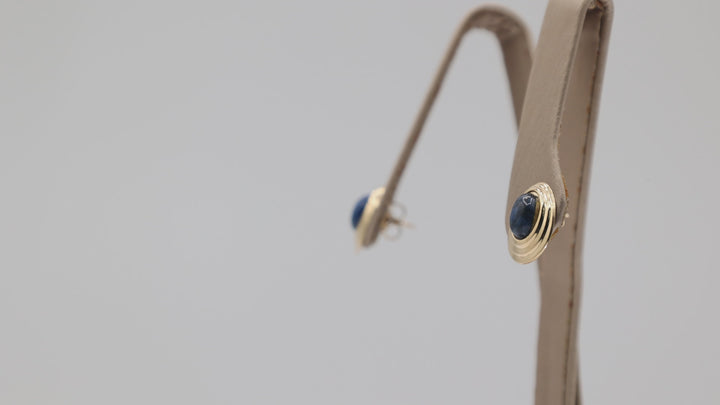 14K Yellow Gold Blue Lapis Stud Earrings 8x5mm With Secure Back