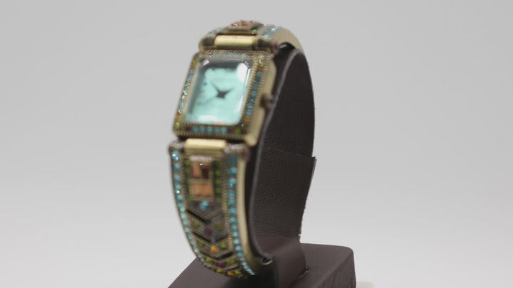 Heidi Daus Crystal Cuff Watch With Blue Face Dial Designer Jewelry Wristwatch