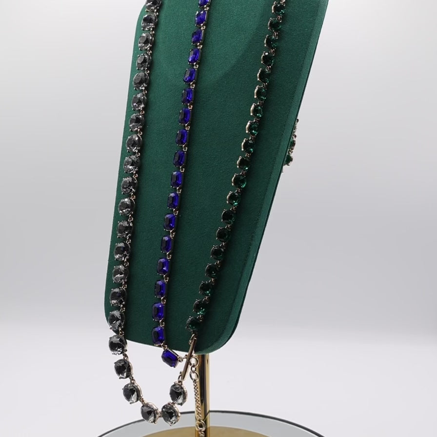 Ann Taylor Rhinestone Statement Necklace in Green, Blue, and Grey Multi Strand - 19 inches