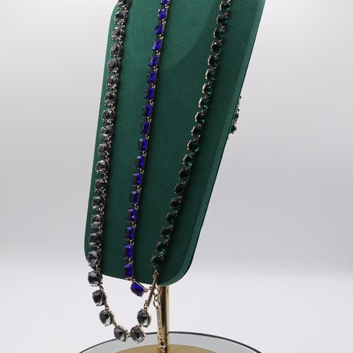 Ann Taylor Rhinestone Statement Necklace in Green, Blue, and Grey Multi Strand - 19 inches