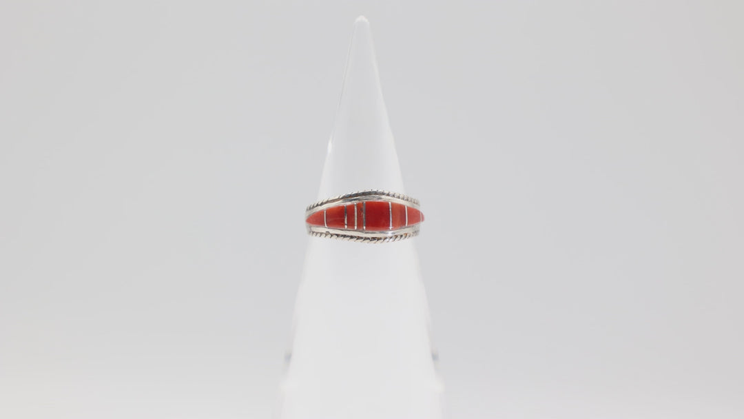 925 Sterling Silver Coral Stone Ring - Size 9 for Women