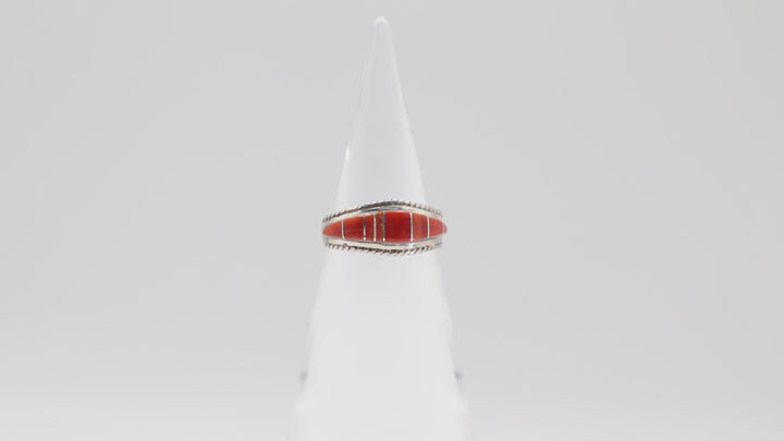 925 Sterling Silver Coral Stone Ring - Size 9 for Women