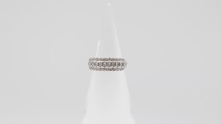 14k White Gold Band with Three Rows of Diamonds Size 7
