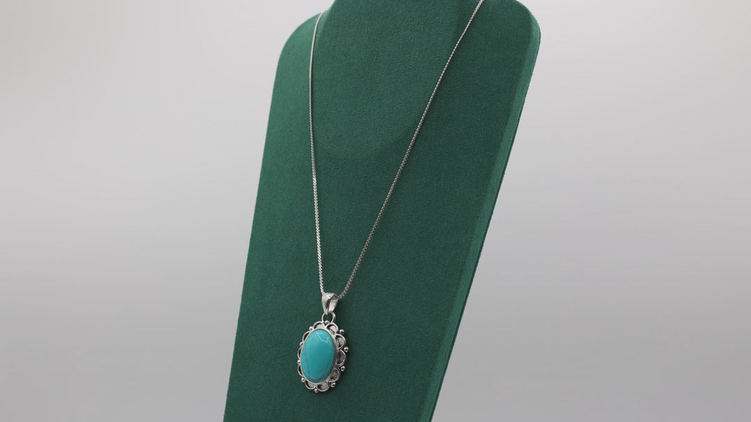 925 Sterling Silver 18 Inch Chain & 22x16 Turquoise Pendant Necklace