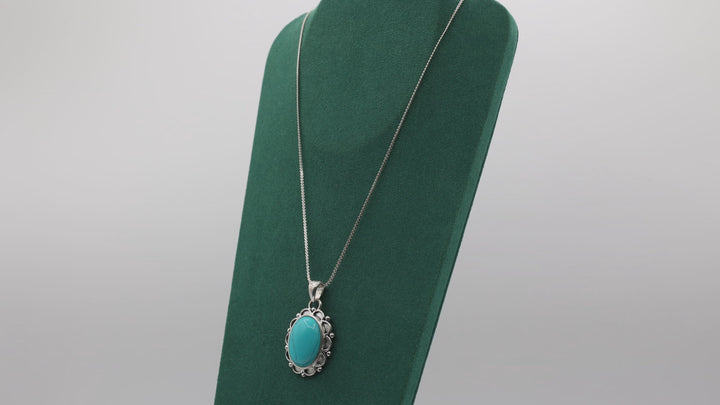 925 Sterling Silver 18 Inch Chain & 22x16 Turquoise Pendant Necklace