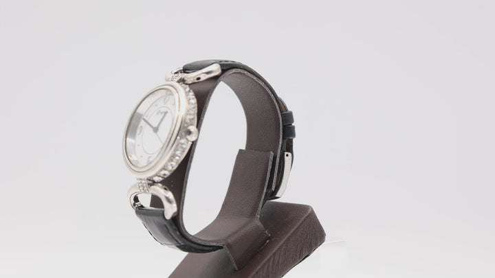 Brighton Women's Watch Stainless Steel w/ Black Leather Band and Rhinestones around Dial