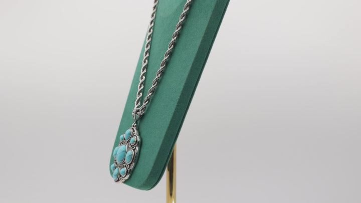 Costume Silver Tone Rope Chain with Faux Turquoise Stones Pendant Necklace