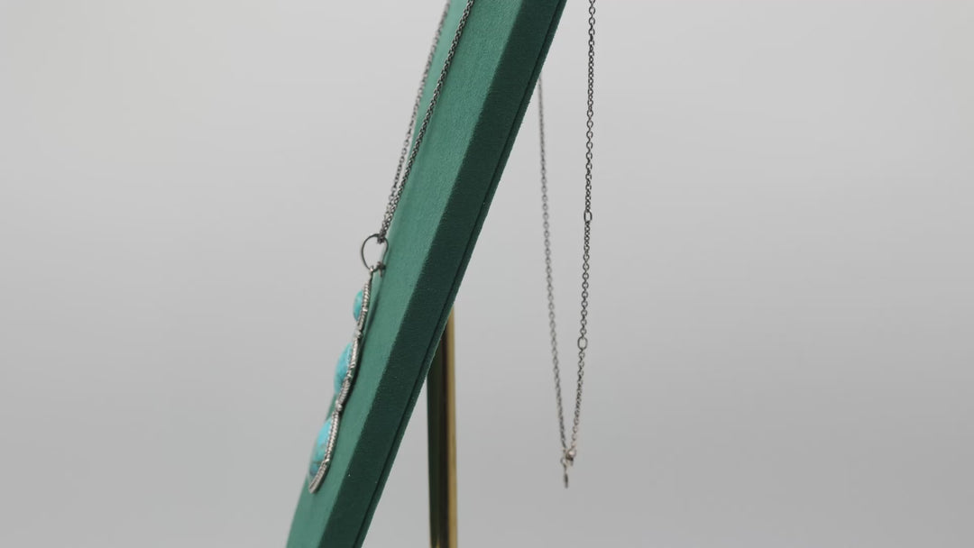 925 Sterling Silver Triple Turquoise Pendant Necklace