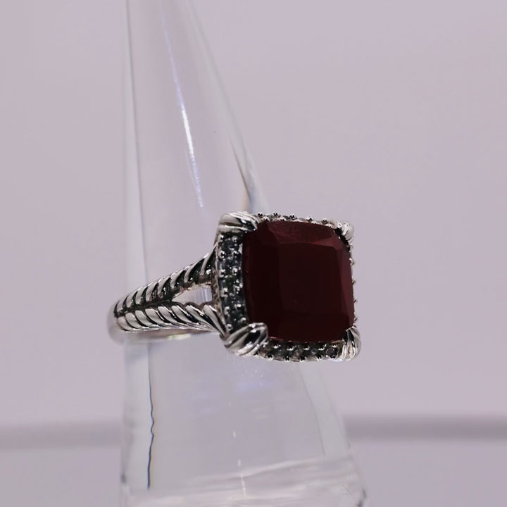 Judith Ripka 925 Sterling Silver Carnelian Stone with Cubic Zirconia Ring - Size 9