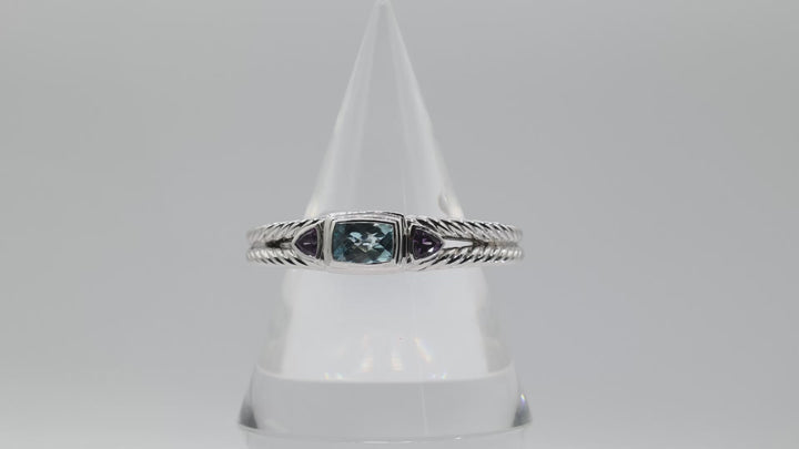 Judith Ripka 925 Sterling Silver Blue Topaz and Amethyst Hinged Cuff Bracelet