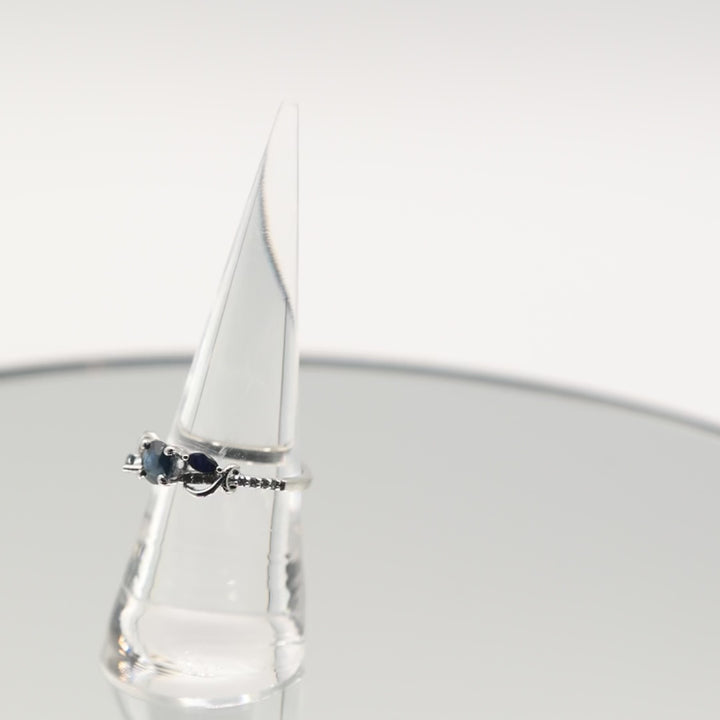 14k White Gold with Blue Sapphires and Diamond Ring - Size 7