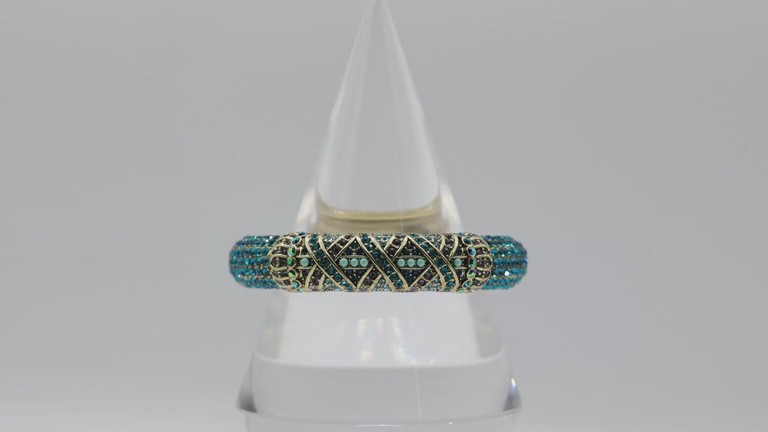 Heidi Daus Blue And Green Crystal Cluster Bangle Bracelet