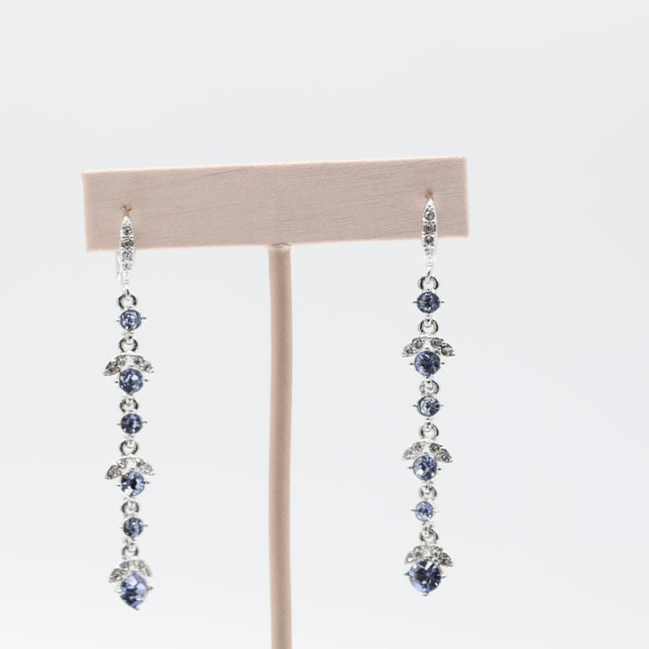 Silver Tone Givenchy Dangle Earrings with Blue Crystals