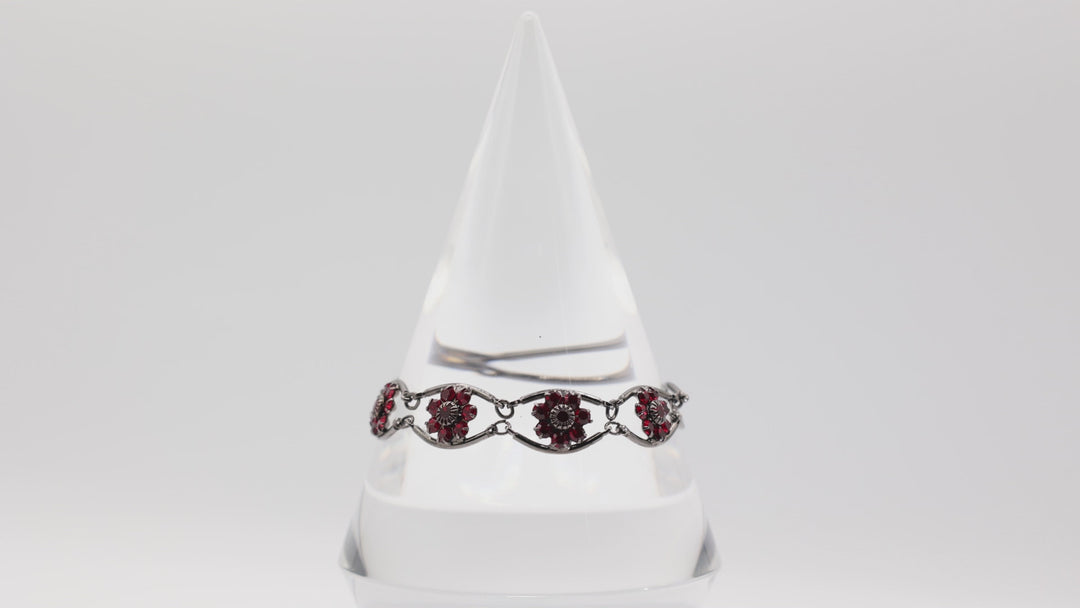 Costume Nickel and Red Flower Rhinestones Bracelet