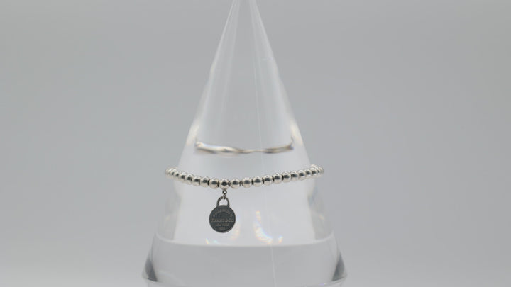 Tiffany And Co 925 Sterling Silver Beaded 4mm Mini Round Tag 7 Inch Bracelet