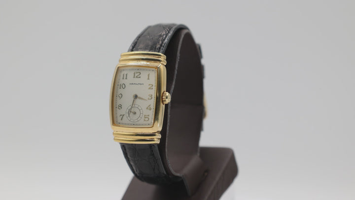 Hamilton Gold Tone And Black Leather Watch Model 6198A