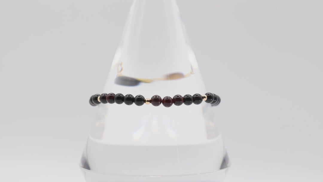 14K Yellow Gold Black and Brown Beaded Bracelet 7.5 Inches