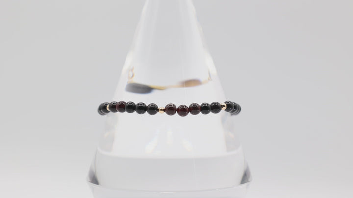 14K Yellow Gold Black and Brown Beaded Bracelet 7.5 Inches
