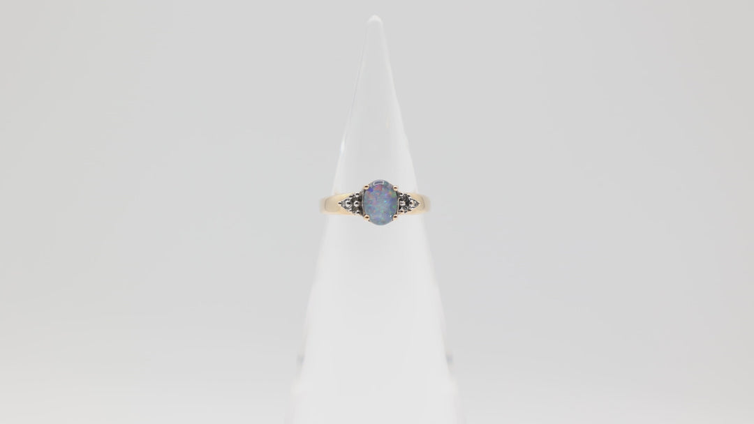 10k Yellow Gold Opal With Diamond Accents Ring Size 6.75