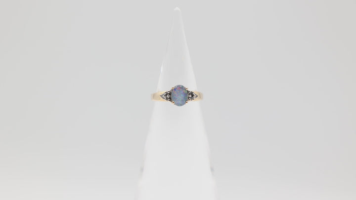 10k Yellow Gold Opal With Diamond Accents Ring Size 6.75