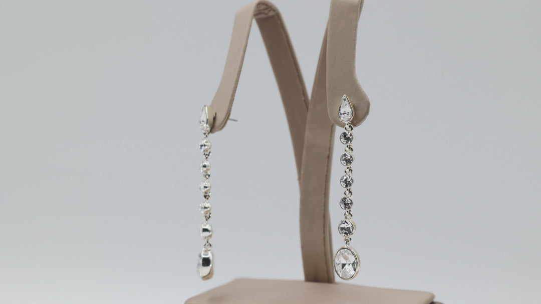 Givenchy Silver Tone Clear Crystal Drop Dangle Earrings