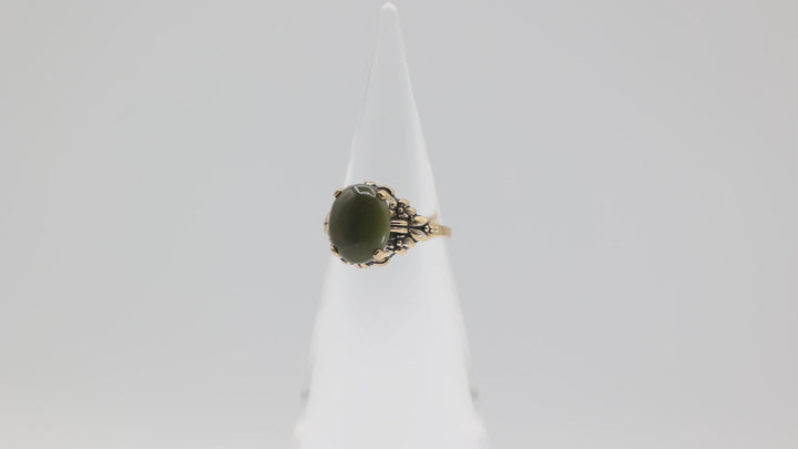 10k Yellow Gold 12x10mm Oval Jade Stone Ring Size 7.5