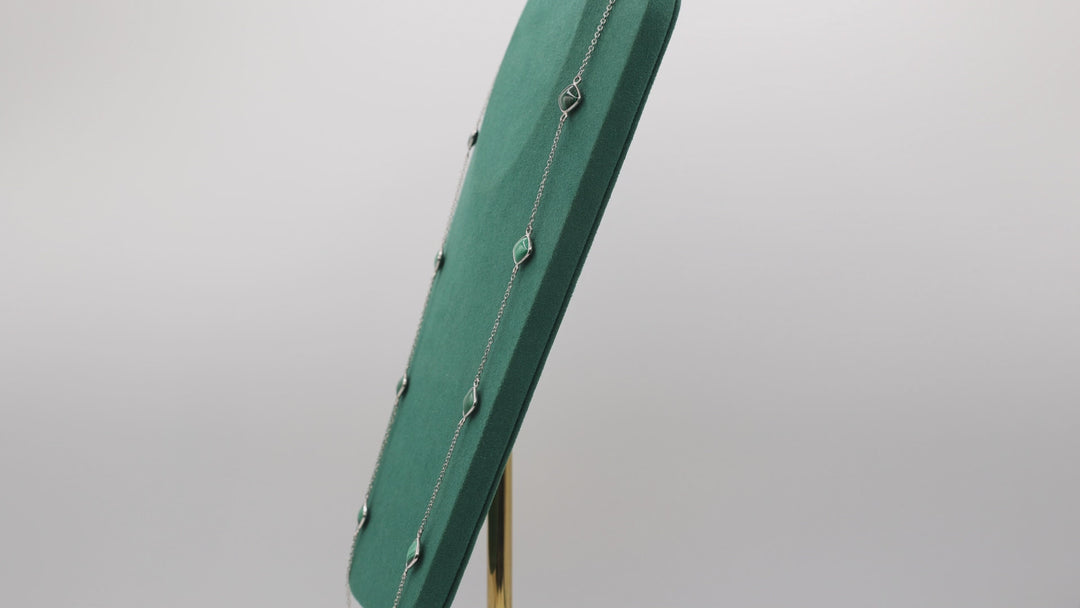 925 Sterling Silver 30 Inch Malachite Square Necklace