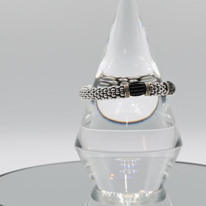 925 Sterling Silver and 750 Yellow Gold LAGOS Caviar Onyx Beaded Bracelet - 8 inches