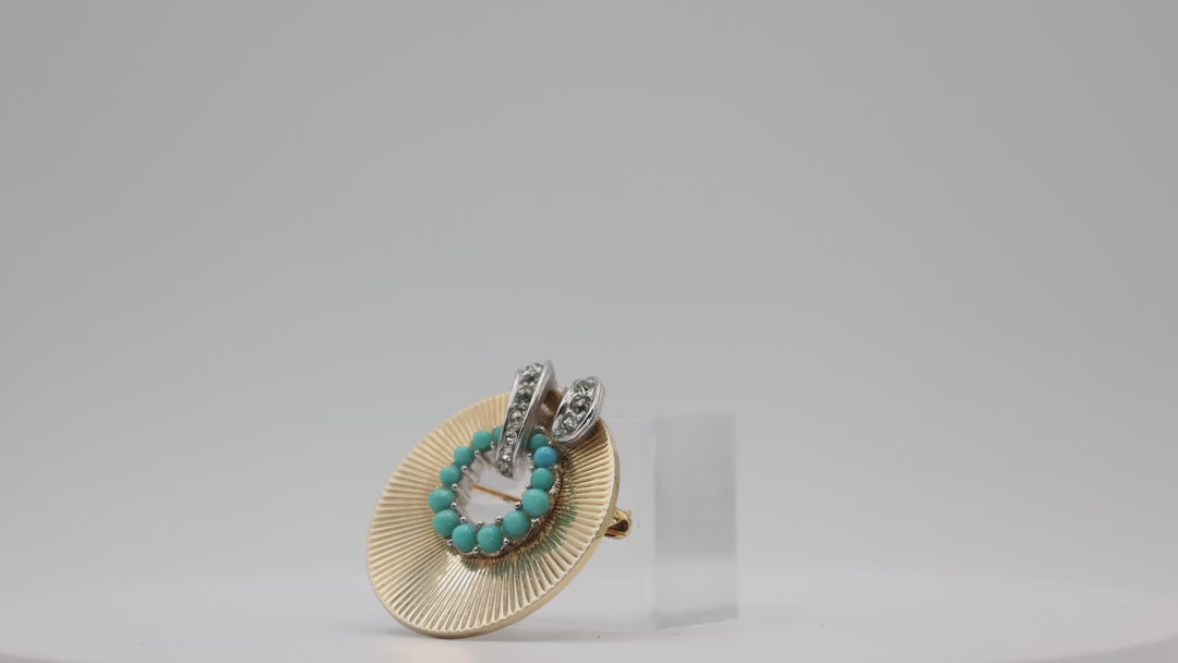 Vintage Gold Plated Marcel Turquoise Sunburst Pin