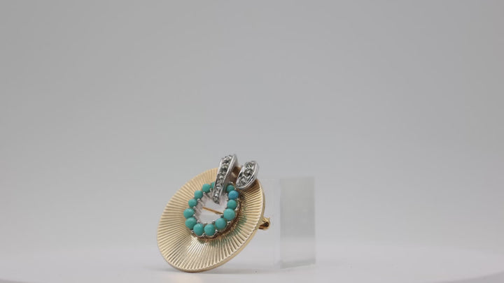 Vintage Gold Plated Marcel Turquoise Sunburst Pin