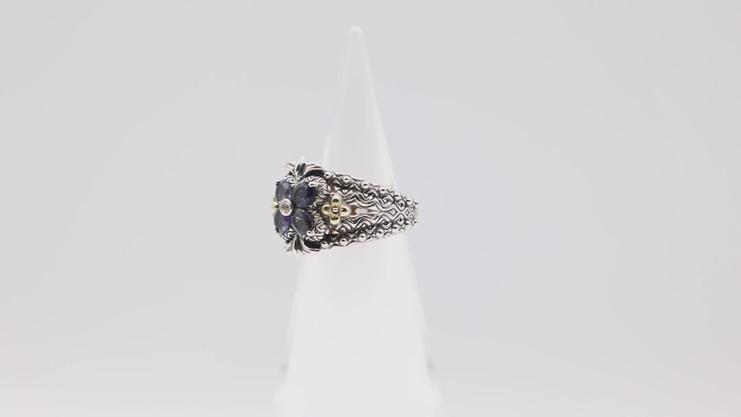 Barbara Bixby Sterling Silver and 18k Yellow Gold Amethyst Ring Size 7