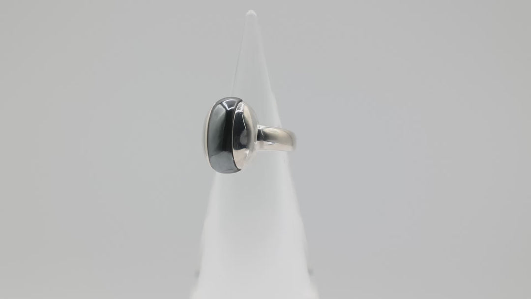925 Sterling Silver Hematite Ring And Earrings Set Size 5.75