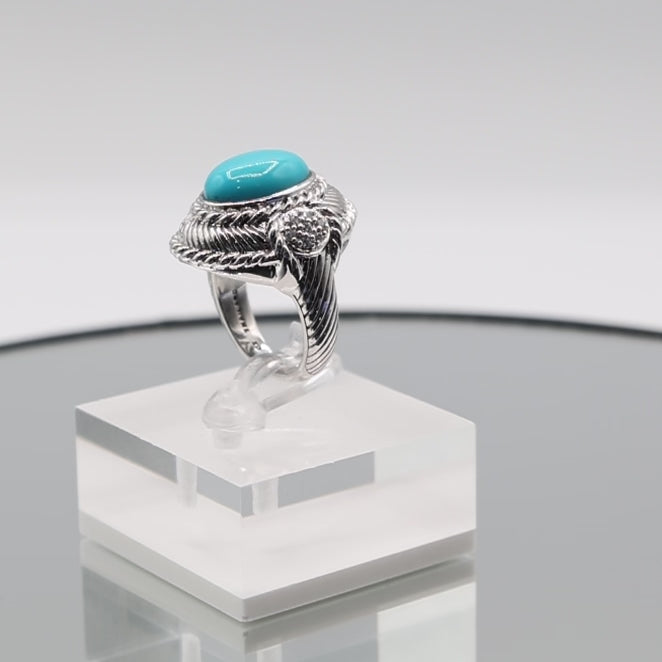 925 Sterling Silver Judith Ripka Oval Turquoise Ring - Size 6