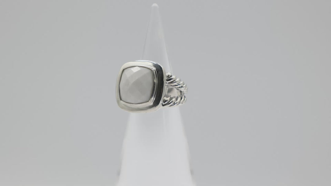 David Yurman Albion White Agate Ring 14mm Sterling Silver 925 Size 7