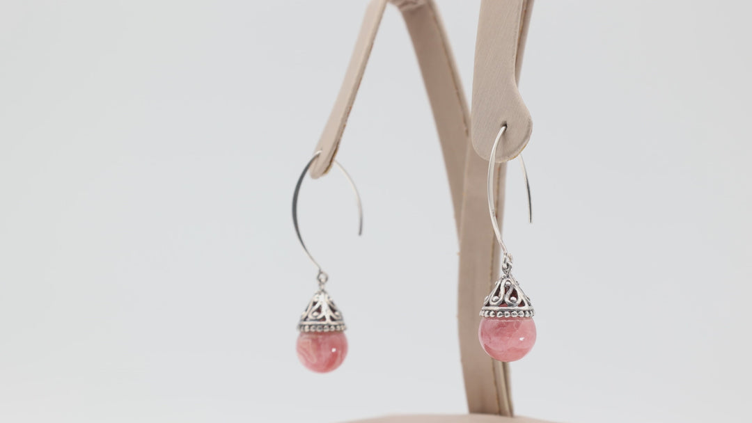 925 Sterling Silver BBJ Pink Quartz Dangle Earrings