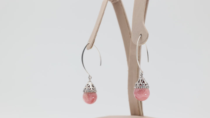 925 Sterling Silver BBJ Pink Quartz Dangle Earrings