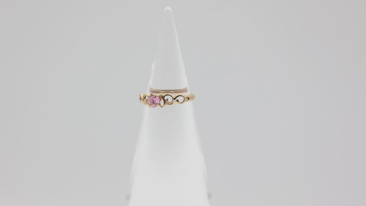 10k Yellow Gold Pink Heart Stone Ring Size 4