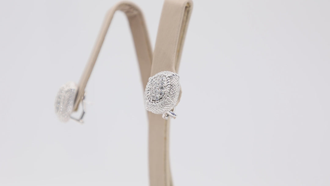 Judith Ripka 925 CZ Oval Pave Stud Clip Earrings